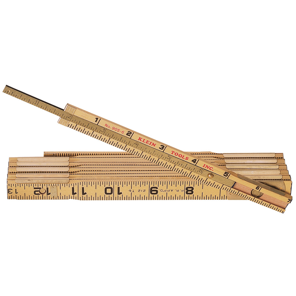 Wood Folding Rule with Extension, Extension slide moves under friction in a T-slot with stops at each end