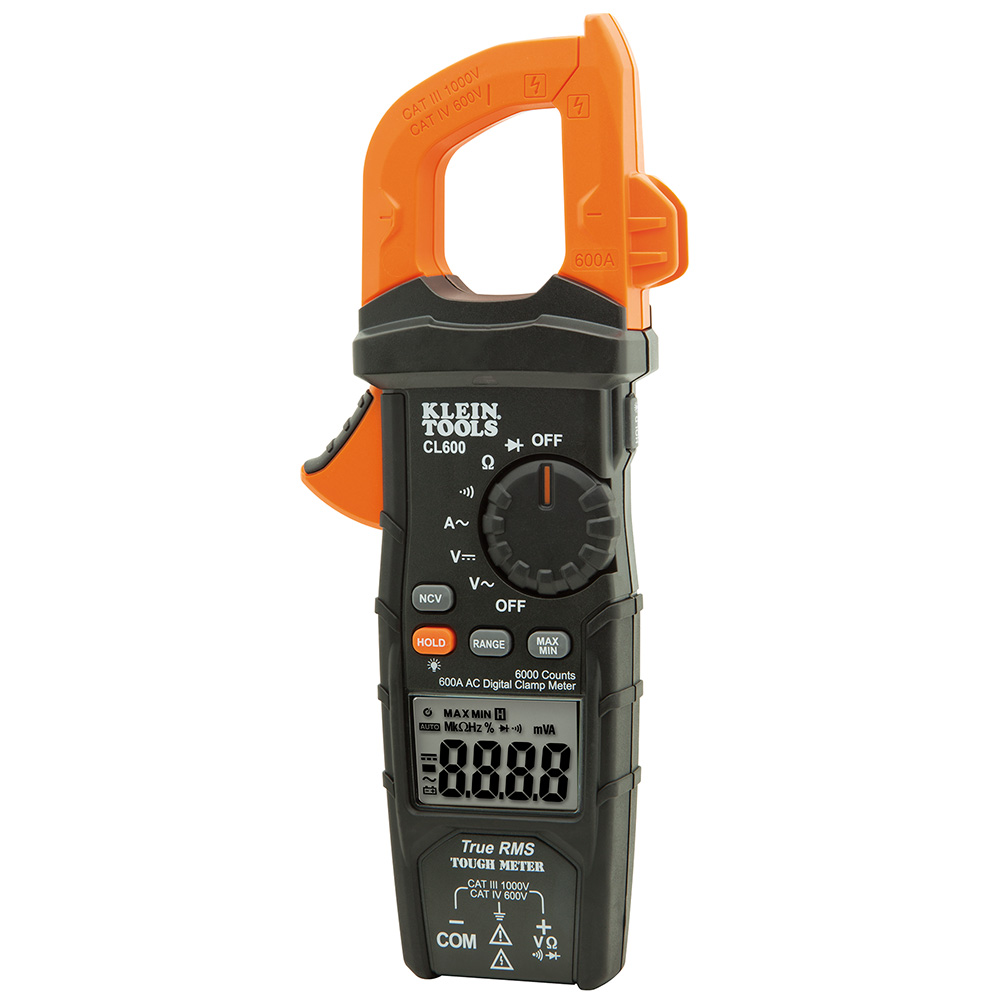 Digital Clamp Meter, True RMS, AC Auto-Ranging, 600 Amps, Clamp Meter with automatically ranging true mean squared (TRMS) technology for increased accuracy
