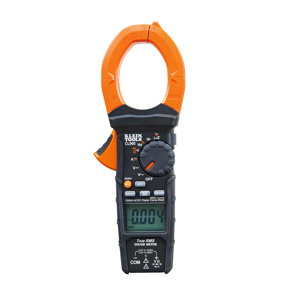 Digital Clamp Meter, AC Auto-Range TRMS, Low Impedance (LoZ), 2000 Amp, Digital Clamp Meter measures 2000A AC/DC, 1000V AC/DC, 60 Milliohm