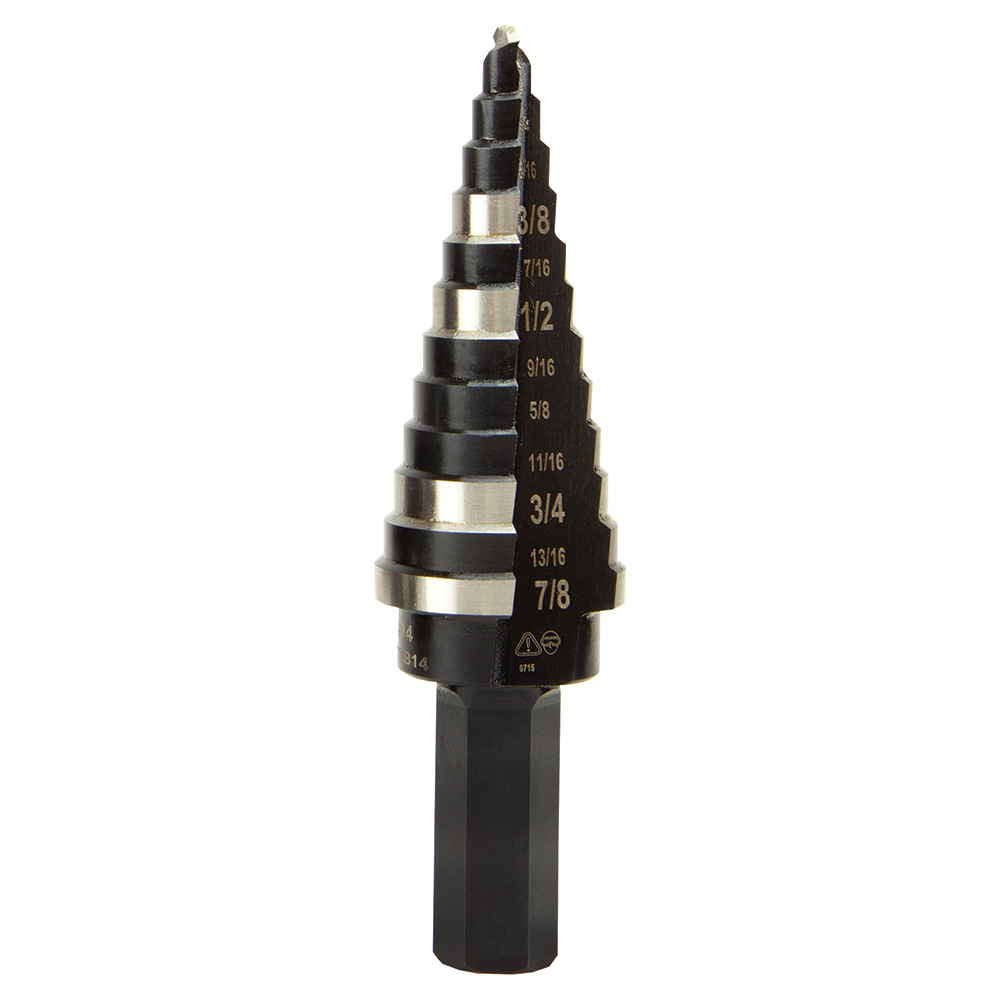 Step Drill Bit #14 Double-Fluted, 3/16 to 7/8-Inch, Two flutes on this Step Drill Bit cut faster and keep bit cooler