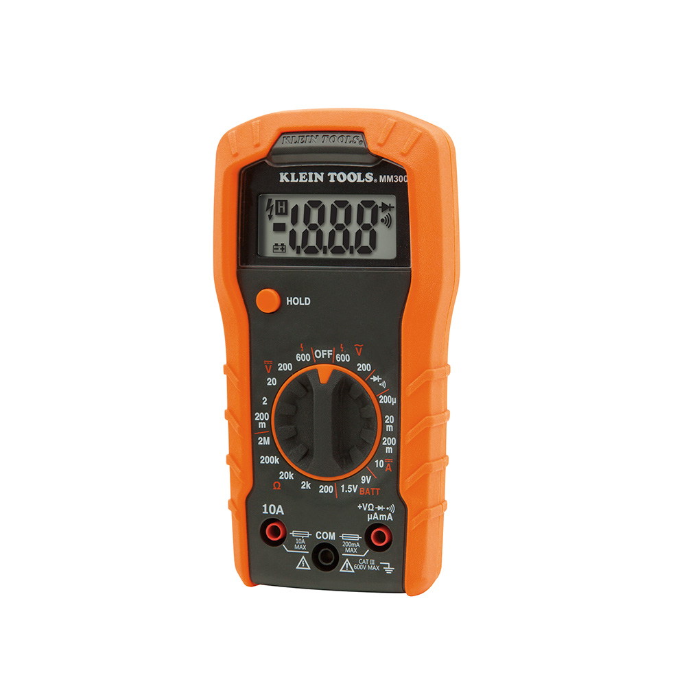 Digital Multimeter, Manual-Ranging, 600V, Multimeter measures up to 600V AC/DC voltage, 10A DC current and 2MOhms resistance