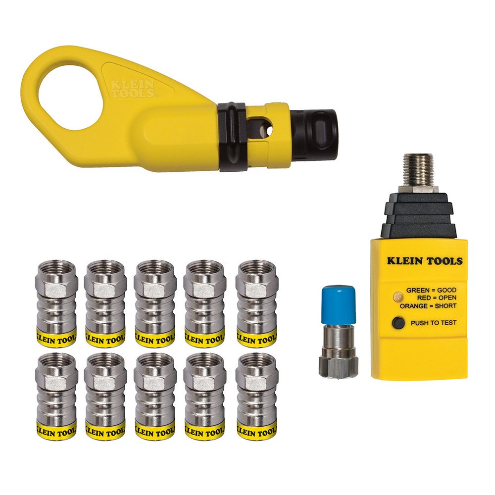 Coax Push-On Connector Installation and Test Kit, Includes the tools needed to prepare, connect and test coax cables