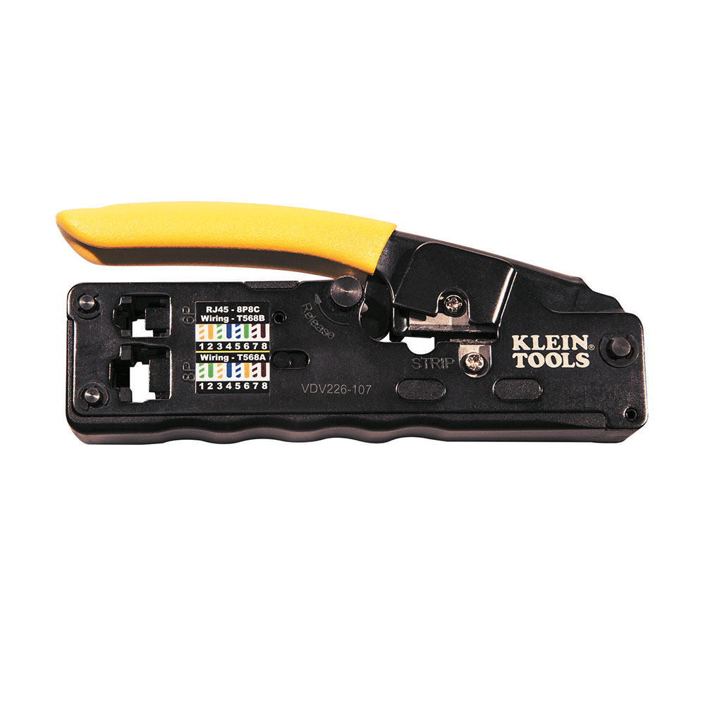 Ratcheting Data Cable Crimper / Stripper / Cutter, Compact, Wire Stripper, Wire Crimper, Wire Cutter for CAT3, CAT5e, CAT6 and flat-satin voice cable