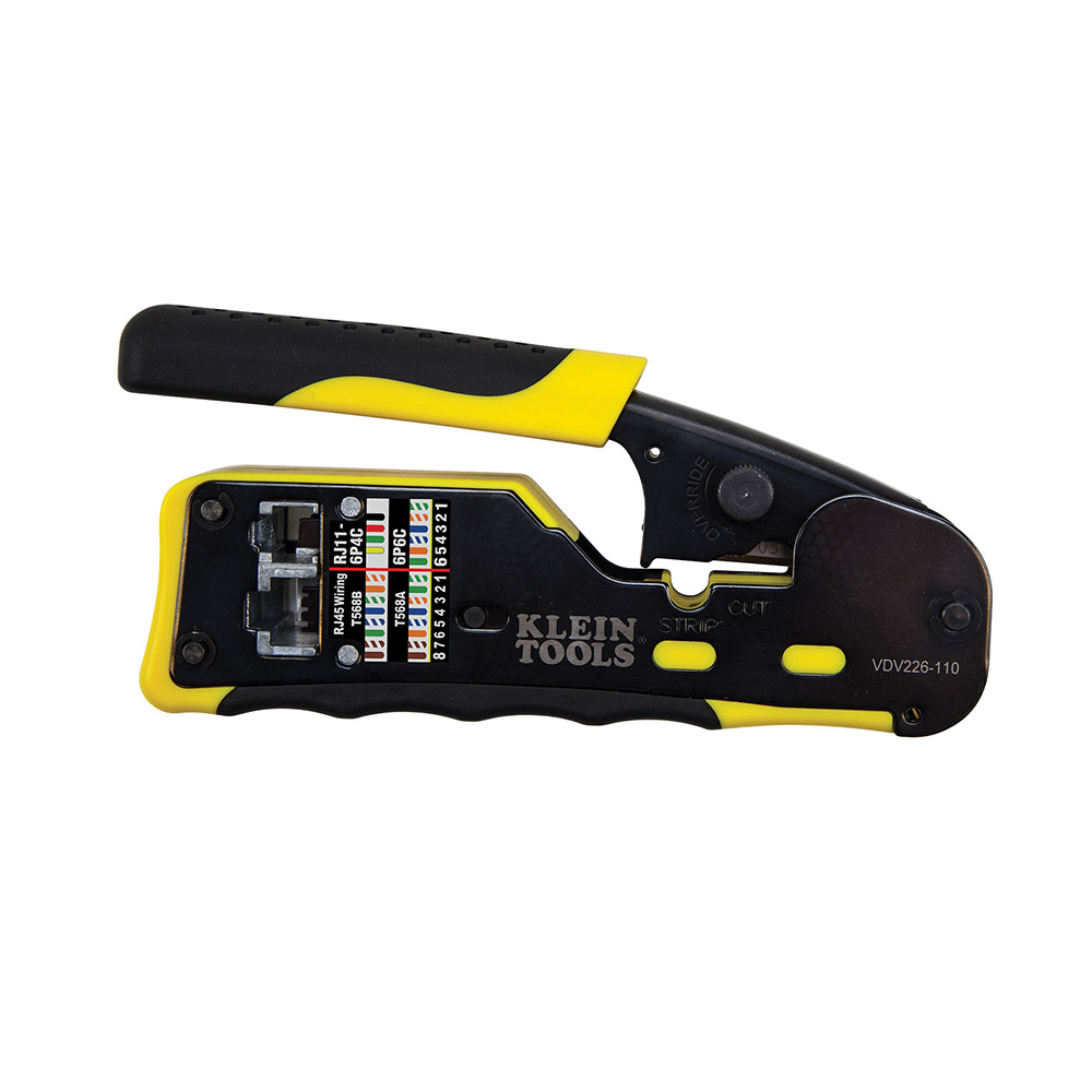Ratcheting Cable Crimper / Stripper / Cutter, for Pass-Thru™, Modular crimp-connector installation tool for voice and data applications with Pass-Thru RJ45 connector plugs