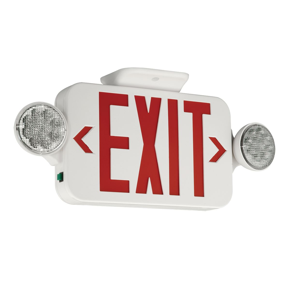 The Compass combination exit sign/emergency light offers quality and value with a compact and attractive LED based emergency exit sign with green letters and 2 fully adjustable LED lamp-heads. The white housing and lamp-heads are made of high impact, UL flame rated thermoplastic. Snap together canopy, housing and removable chevrons for quick and easy installation. The CCGRC has remote capacity to run up to 2 indoor or outdoor remote lamps. See the Compass CIRS or CIRD indoor matching remote, or CORS or CORD outdoor matching remote. Application in stair-wells, hallways, offices and other commercial applications.