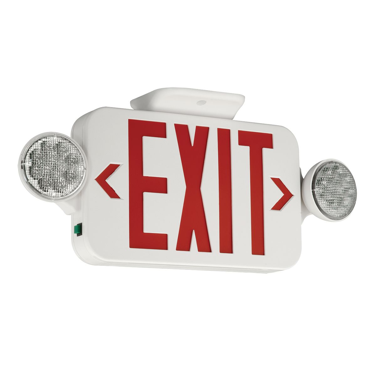 The Compass combination exit sign/emergency light offers quality and value with a compact and attractive LED based emergency exit sign with green letters and 2 fully adjustable LED lamp-heads. The white housing and lamp-heads are made of high impact, UL flame rated thermoplastic. Snap together canopy, housing and removable chevrons for quick and easy installation. The CCG can be applied in stair-wells, hallways, offices and other commercial applications.