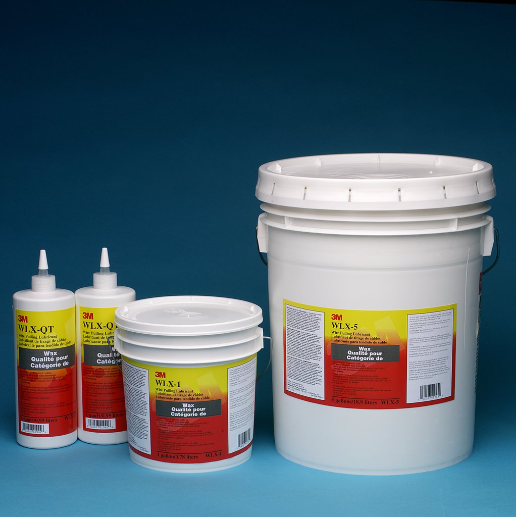 3M™ Wire Pulling Lubricant Wax WLX is a gray, wax based emulsion that has excellent lubricating properties for smooth, low tension wire and cable pulling. This wax wipes off the cable quickly and cleanly before terminating or splicing. The lubricant has a low coefficient of friction, which lessens the chance of cable jacket damage from high pulling forces.