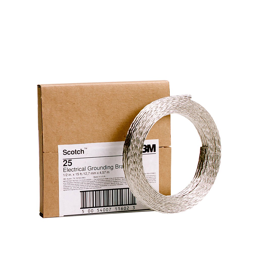 Scotch® Electrical Grounding Braid 25 is an all woven grounding braid in a flat cable like form. This braid is ideal for grounding and power cable shielding applications.
