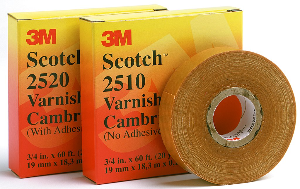 Scotch® Tape 2510 is a 7 mil thick, premium grade varnished cambric tape that's suitable for insulating bus bars, motor leads and service drop connections. The electrical properties of the tape remain stable in a temperature range of 32 to 221 °F (0 to 105 °C).