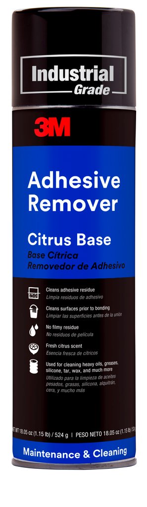 3M™ Adhesive Remover Citrus Base is ideal for helping dissolve and remove adhesive residue left behind by tapes, labels, stickers and other non-curing adhesive materials. It cleans without streaking and has proven to be excellent for cleaning a wide variety of industrial materials.