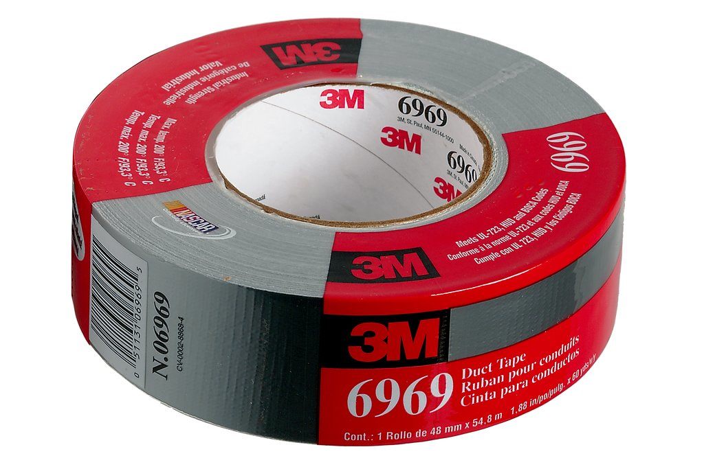 Constructed of polyethylene film laminated to cloth with a rubber adhesive, this economical tape resists curling and tears off the roll cleanly for easy application in MRO/construction. 3M™ Extra Heavy Duty Duct Tape 6969 has a unique construction that allows for permanent and temporary indoor applications. It is removable with little or no adhesive residue up to three months after application.