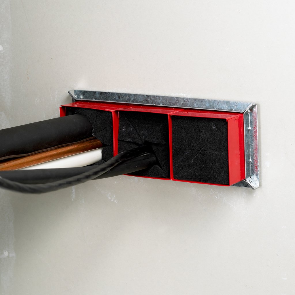 Our 3M™ Fire Barrier Pass-Through Brackets Square are designed for use in conjunction with our 3M™ Fire Barrier Pass-Through Device to support and strengthen firestop through penetration installations. Metal brackets come in pairs for securing the device on each side of the wall or floor assembly. Square brackets are also available for three-plex and six-plex pass-through installations.