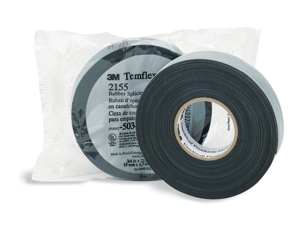 3M™ Temflex™ Tape 2155 is a 30 mil, general purpose, highly conformable, electrically insulating, low voltage rubber splicing tape. The self fusing tape is designed to offer guaranteed performance when used with solid dielectric cable insulations and has a liner, which will not stick to the tape upon unwind. It withstands a wide temperature range of 176 °F (80 °C).