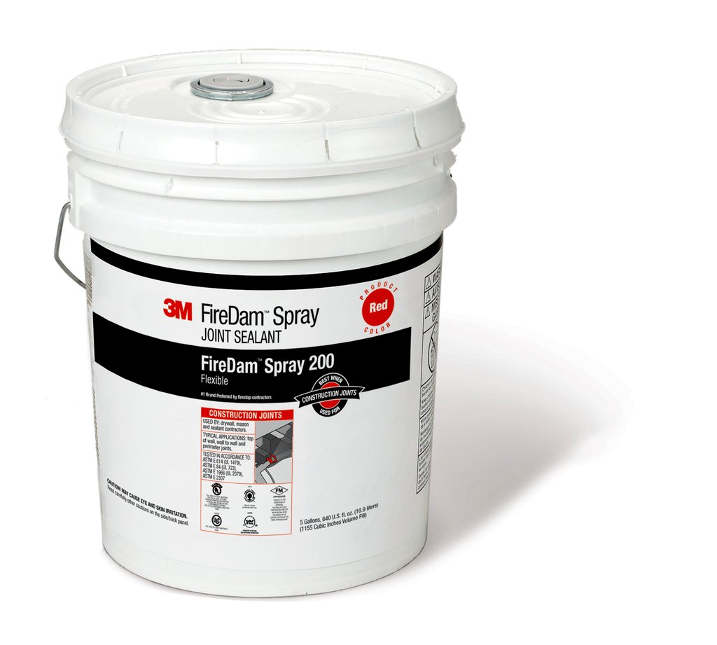 Our 3M™ FireDam™ Spray 200 is a sprayable material that dries to form a tough, elastomeric coating. It will firestop building joints, curtain wall perimeter joints and through penetration seals to control the transmission of fire, heat, smoke and noxious gas. This water-based firestop sealer is applied with conventional airless sprayers, dries quickly and cleans up easily.