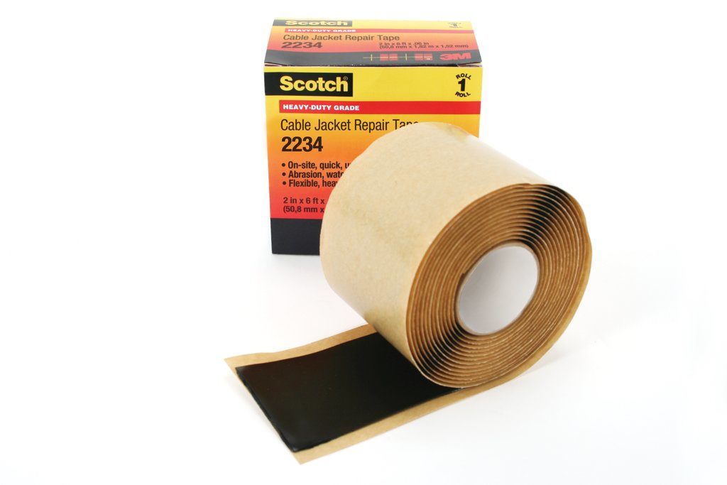 Scotch® Tape 2234 is a 60 mil thick, professional grade mastic tape designed for jacket repair on cables such as portable power cables, draglines and diesel locomotive, welding and shipboard cables. It withstands a wide temperature range of  22 to 221 °F ( 30 to 105 °C).
