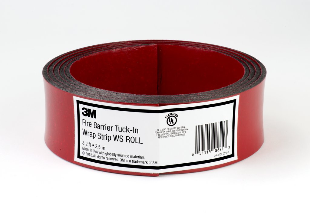 3M™ Fire Barrier Tuck-In Wrap Strips are intumescent wrap strips that are primarily used in top-side firestop installations. We engineered these fire wrap strips to help eliminate the need for retaining collars, concrete screws, ladders etc., saving time and labor. They are flexible around pipe, to fill tough areas and gaps, and come with an adhesive-backed label for quick installation.