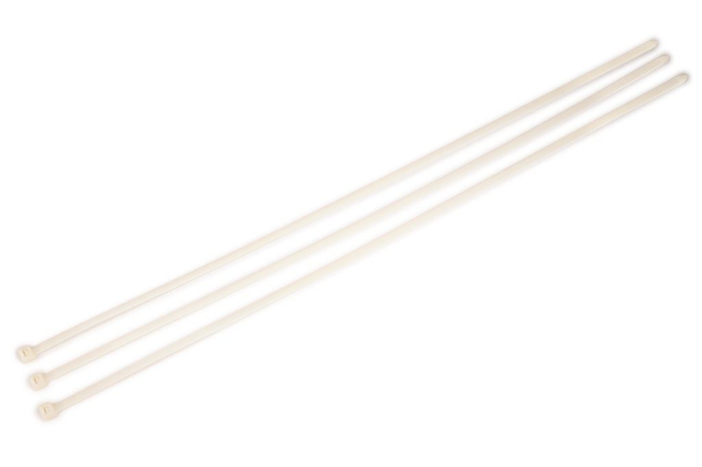 3M™ Standard Nylon Cable Ties are made with high-quality nylon 6/6 and designed to secure wire bundles and harness components quickly, without slipping. The curved tip allows for faster threading and installation, and they feature a self-locking head.