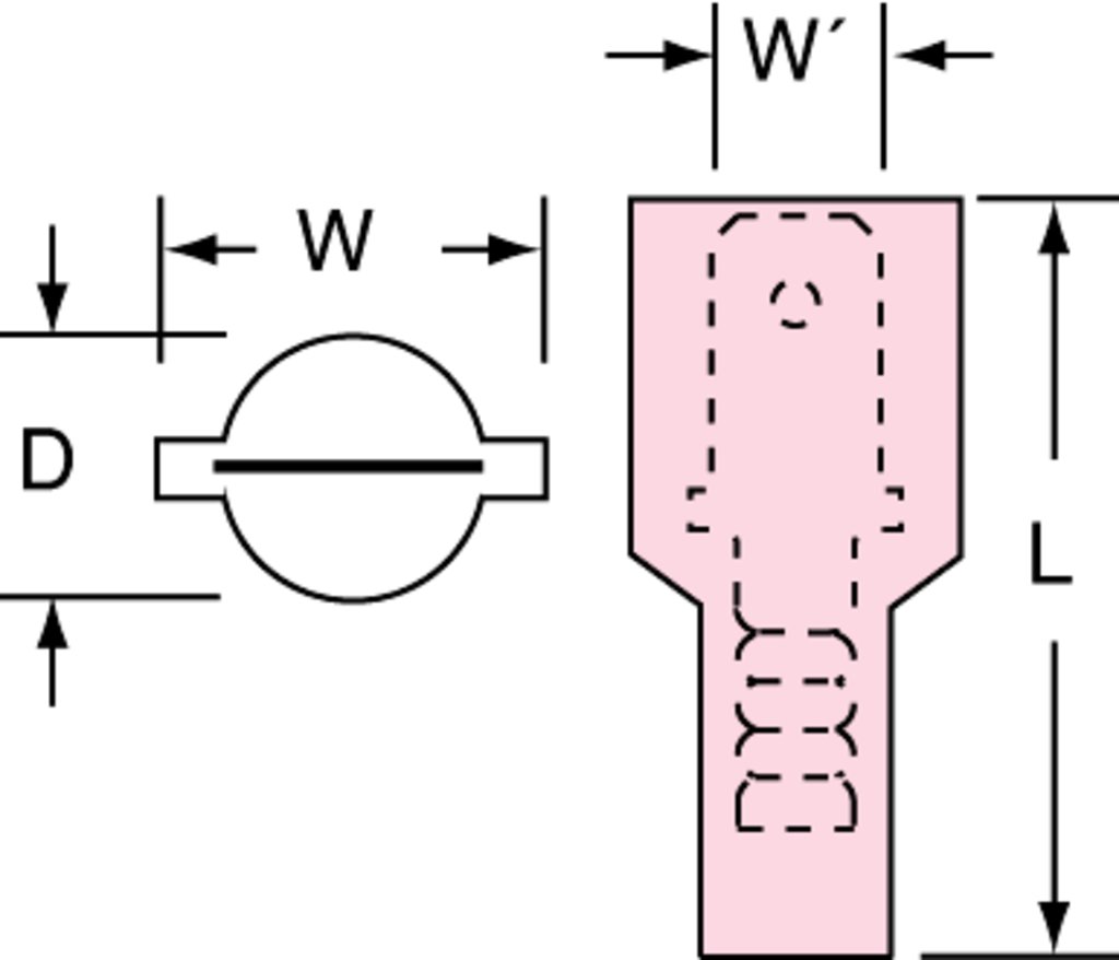 3M™ Highland™ Color-Coded Male Disconnect Terminal offers superior holding force while allowing for quick and easy disconnect. The terminal has a fully insulated, nylon, butted-seam barrel. It withstands temperatures of -40 to 221 degrees F (-40 to 105 degrees C). Its electrolytic copper construction offers good conductivity and a tin-plated finish resists corrosion.