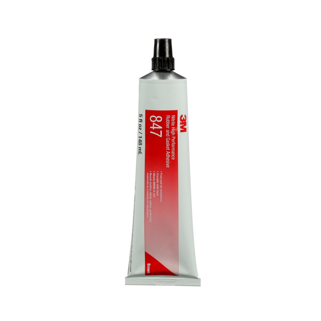 3M™ Nitrile High Performance Rubber and Gasket Adhesive 847 is a versatile, solvent based, high performance adhesive with comparatively low viscosity for easy application. It offers both good oil resistance and good heat resistance, and is commonly used for bonding most rubber and gasket materials.