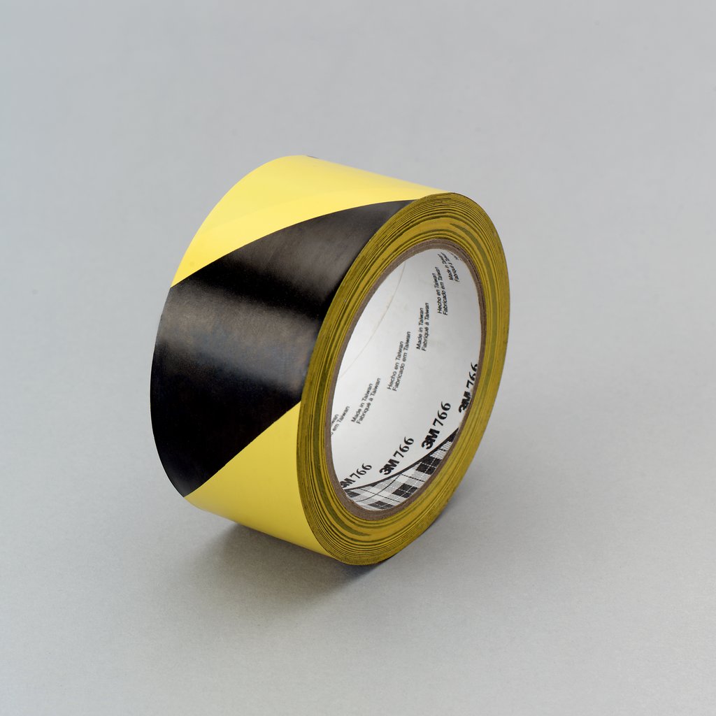 3M™ Hazard Warning Tape 766 is a black and yellow striped vinyl tape that provides a solution for marking of pinch points, gears, and other areas in need of warning identification....