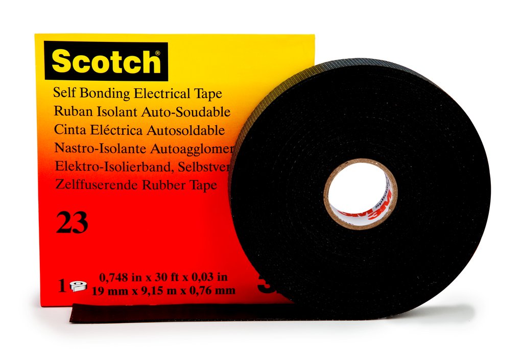 Scotch® Tape 23 is a 30 mil, premium grade, highly conformable, rubber splicing tape. The self fusing tape has a special polyester liner, which will not stick to the tape upon unwind. It withstands temperatures up to 194 °F (90 °C).