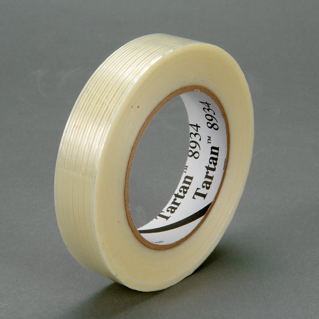 Tartan™ Filament Tape 8934 is our general purpose clear fiberglass-reinforced tape with a synthetic rubber resin adhesive, ideal for light duty strapping, bundling and reinforcing. Our synthetic rubber resin adhesive provides good adhesion to most fiberboard surfaces, and a variety of plastics and metal surfaces.