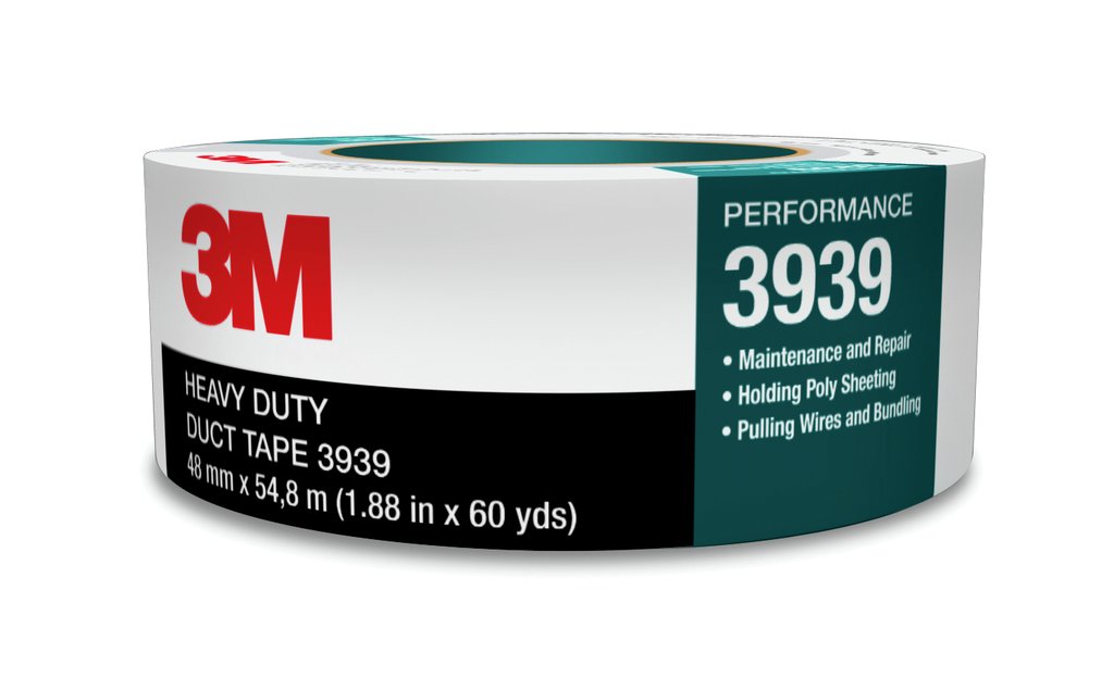 Constructed of polyethylene film laminated to cloth with a rubber adhesive, this durable tape resists curling and tears off the roll cleanly for easy application in MRO/construction. Our 3M™ Heavy Duty Duct Tape 3939 has a unique construction that allows for permanent and temporary applications.