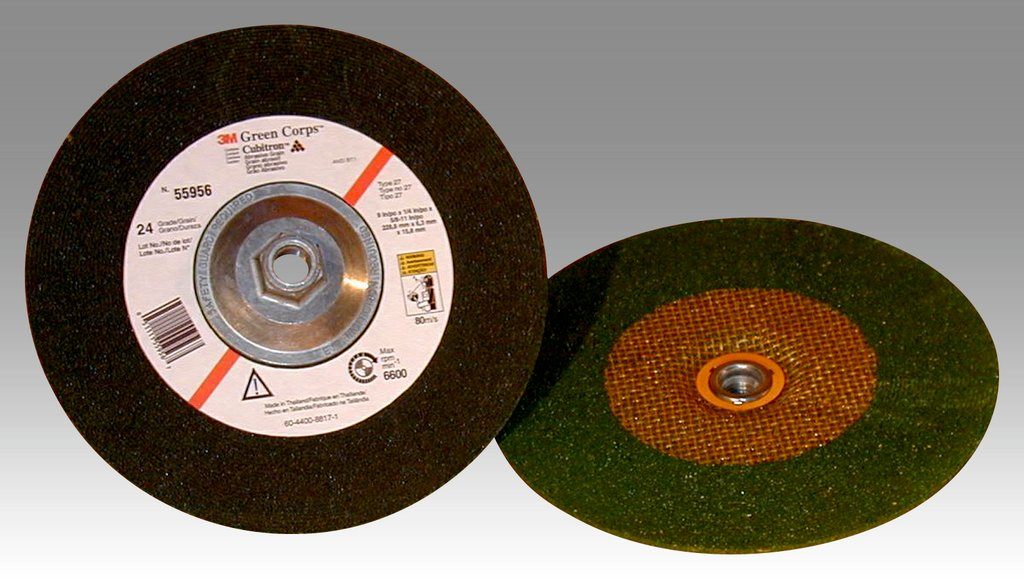 3M™ Green Corps™ Type 27 Depressed Center Wheel is a grinding wheel designed for heavy stock removal on most materials, including ferrous metals, stainless steels, alloy steels and cast iron.