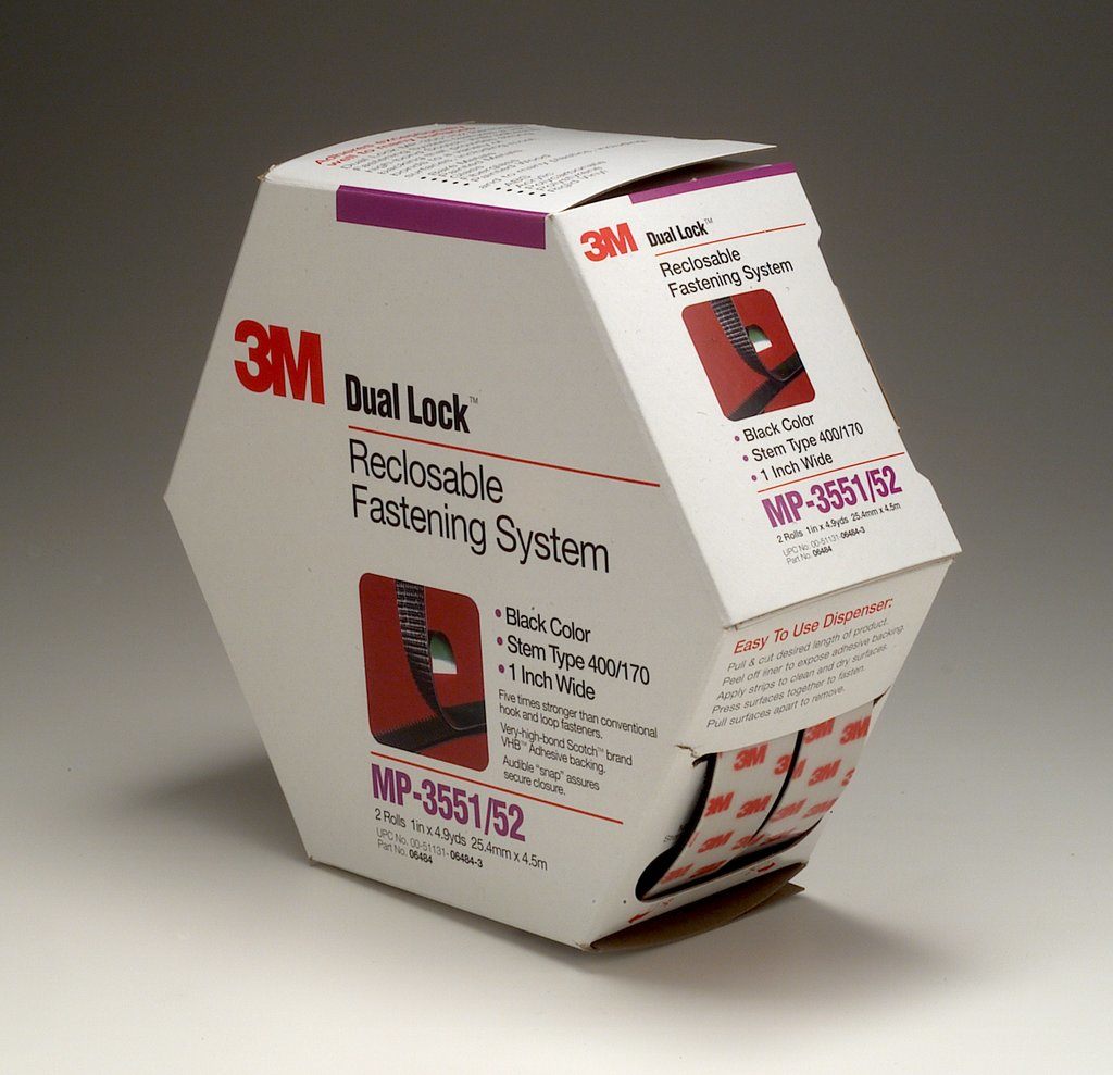 3M™ Dual Lock™ Reclosable Fastener MP3551/MP3552 is the convenient alternative to traditional fastening methods, such as screws, nuts or bolts. It is designed to deliver a durable, reclosable fastening solution (which can be opened and closed multiple times) that bonds to a variety of substrates including metals and plastics such as acrylics, polycarbonate and ABS.