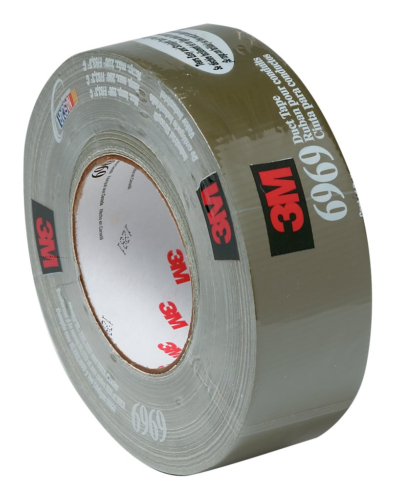 Constructed of polyethylene film laminated to cloth with a rubber adhesive, this economical tape resists curling and tears off the roll cleanly for easy application in MRO/construction. 3M™ Extra Heavy Duty Duct Tape 6969 has a unique construction that allows for permanent and temporary indoor applications. It is removable with little or no adhesive residue up to three months after application.