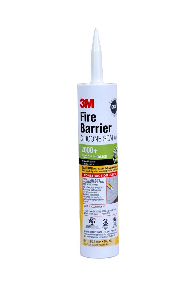 3M™ Fire Barrier Silicone Sealant 2000+ is an elastomeric, ready-to-use, single-component, neutral-cure silicone sealant that cures upon exposure to atmospheric humidity. We designed this sealant to form a flexible firestop seal that also acts as a barrier to airborne sound transmission. This product is firestop tested up to 3 hours in accordance with ASTM E 814 (UL 1479) and CAN/ULC S115.