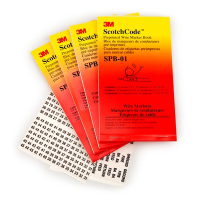 3M™ ScotchCode™ Pre-Printed Wire Marker Books SPB contain printed vinyl coated cloth wire and terminal markers withclearly printed letters, numbers and industry-standard legends.