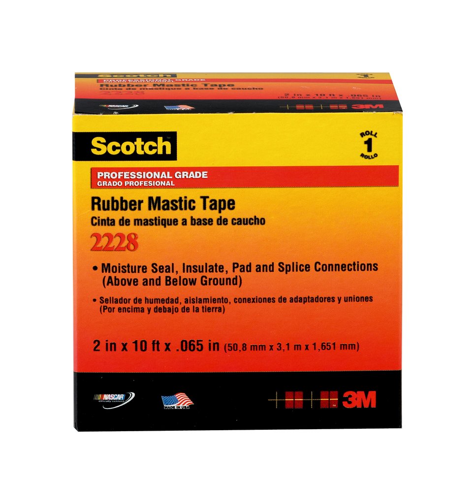 Scotch® Tape 2228 is a 65 mil thick, premium grade, highly conformable tape used to insulate, pad and seal bus bar and splice connections. It withstands temperatures up to 194 °F (90 °C).