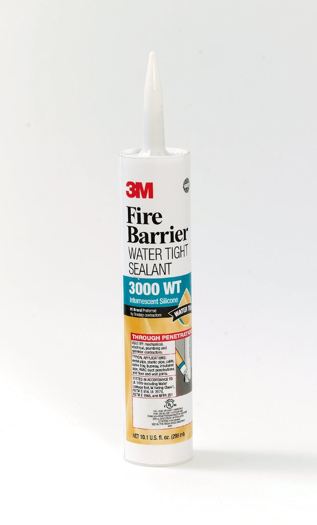 3M™ Fire Barrier Water Tight Sealant 3000 WT is a gun-grade, intumescent, silicone, elastomeric sealant that cures upon exposure to the atmosphere to form a monolithic flexible firestop seal. Properly installed, this sealant helps control the spread of fire, smoke and noxious gasses before, during and after exposure to fire and exhibits good adhesion to a full range of construction substrates.