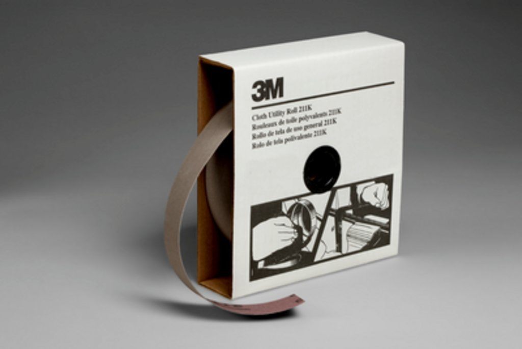 3M™ Utility Cloth Roll 211K is a light J-weight cloth abrasive for general maintenance work. This closed coat aluminum oxide abrasive comes in a range of grades for common applications like repairing metal finishes, removing rust, deburring, blending and surface preparation for paints and coatings.