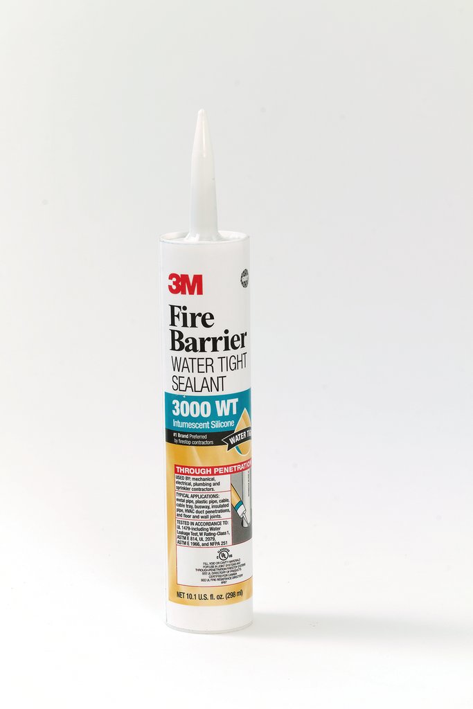 3M™ Fire Barrier Water Tight Sealant 3000 WT is a gun-grade, intumescent, silicone, elastomeric sealant that cures upon exposure to the atmosphere to form a monolithic flexible firestop seal. Properly installed, this sealant helps control the spread of fire, smoke and noxious gasses before, during and after exposure to fire and exhibits good adhesion to a full range of construction substrates.