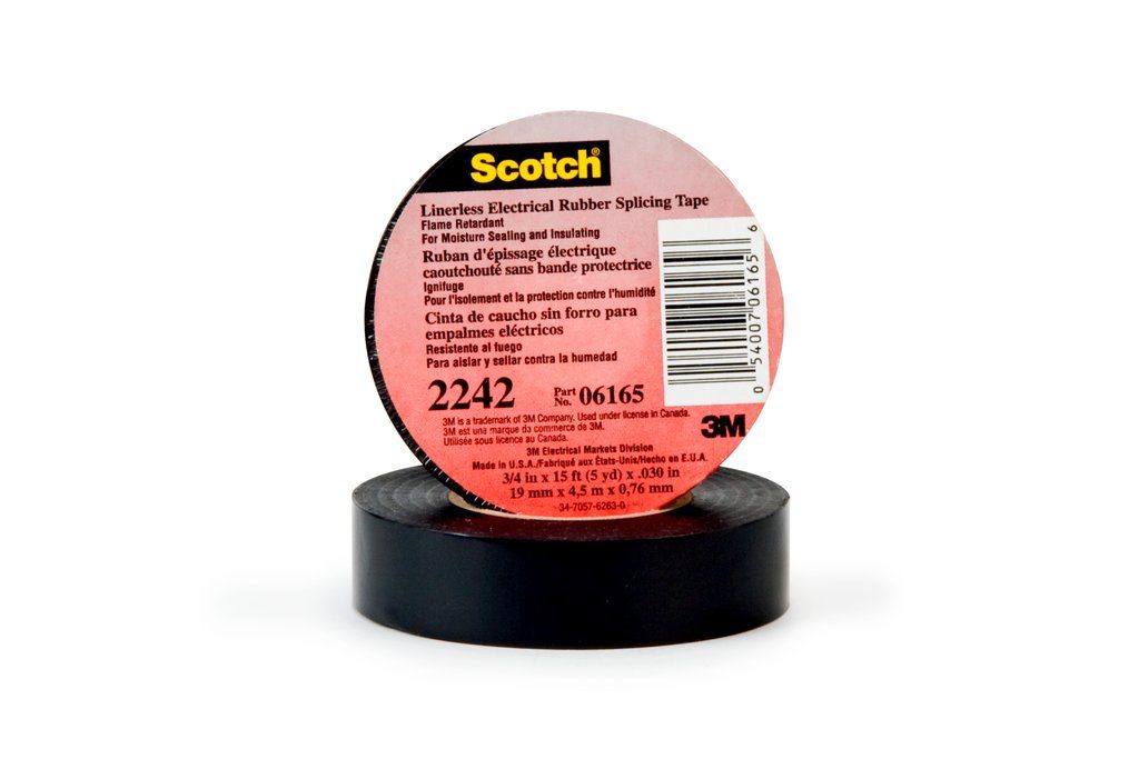 Scotch® Tape 2242 is a linerless 30 mil thick, general purpose, electrical rubber tape that's suitable for bus bar insulation and moisture sealing of cable ends. The high voltage, flame retardant tape ensures excellent tacking with its self fusing, ethylene propylene rubber resin adhesive.