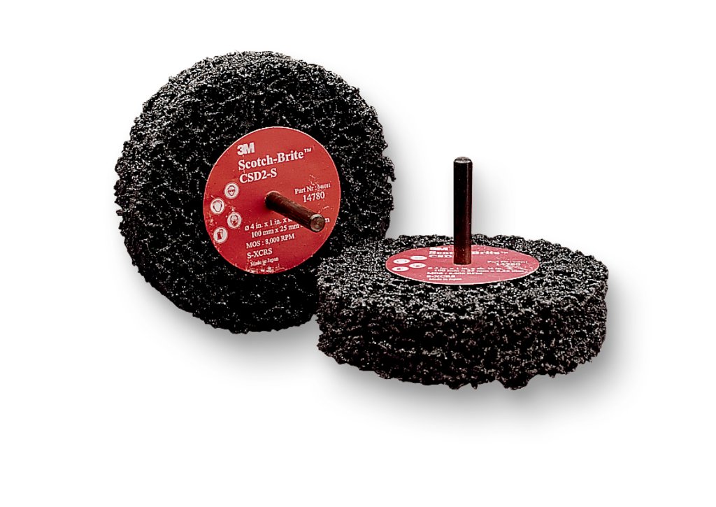 The Scotch-Brite™ Clean and Strip Disc D1 is well suited for cleaning operations requiring an aggressive cut to remove paint, sealant, rust or other coatings. We gave it a built-in 1/4? spindle for easy attachment to a die grinder or other portable tool.