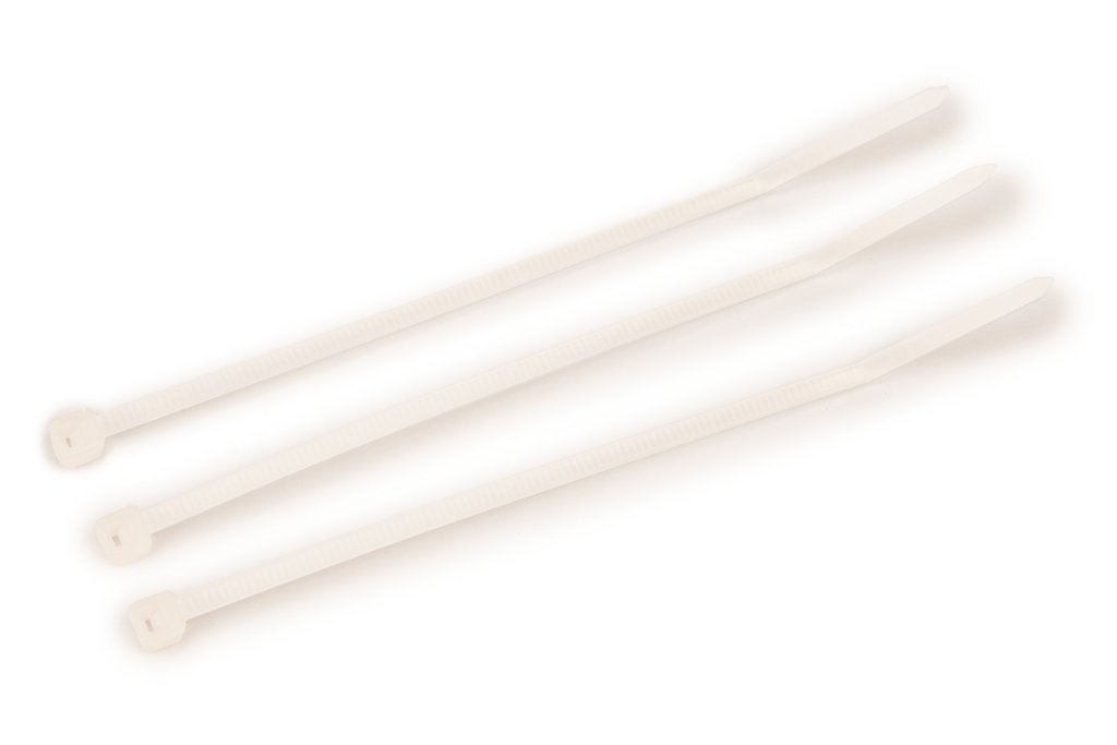 3M™ Standard Nylon Cable Ties are made with high-quality nylon 6/6 and designed to secure wire bundles and harness components quickly, without slipping. The curved tip allows for faster threading and installation, and they feature a self-locking head.