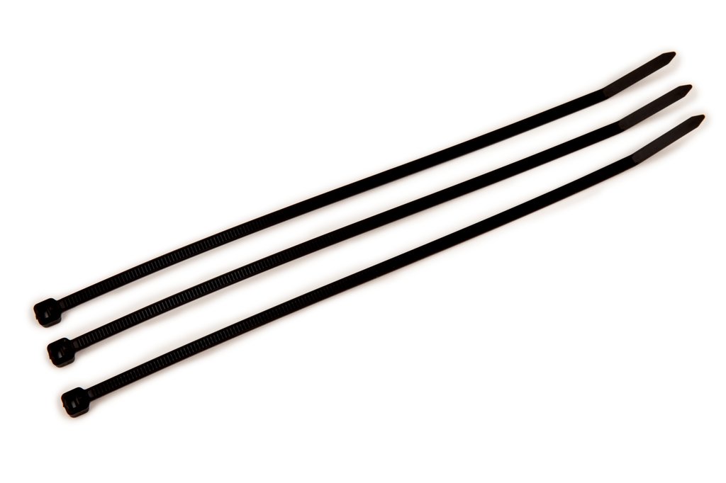 3M™ Standard Nylon Cable Ties are made with high-quality nylon 6/6 and designed to secure wire bundles and harness components quickly, without slipping. The curved tip allows for faster threading and installation, and they feature a self-locking head.