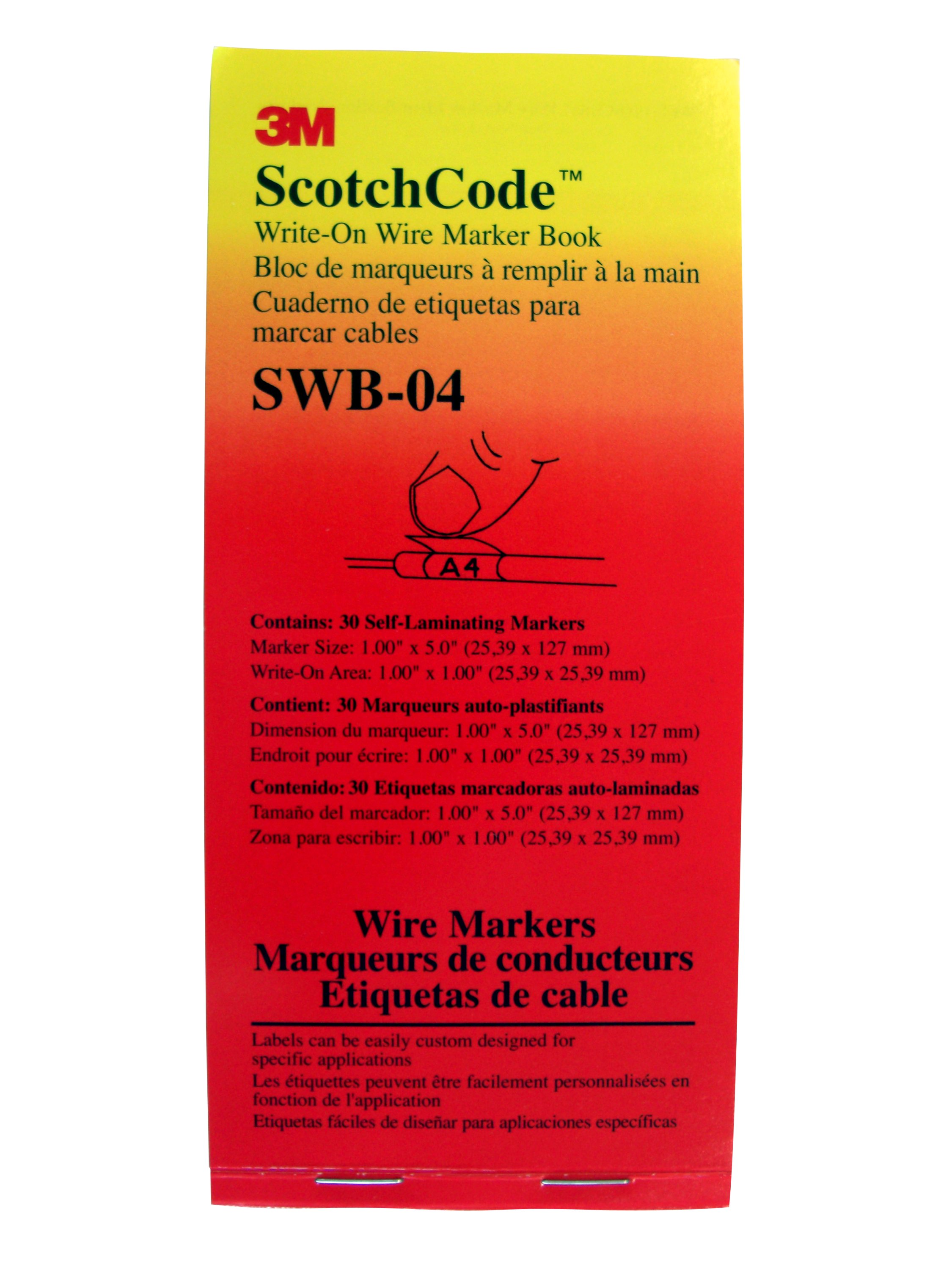 3M™ ScotchCode™ Write-On Wire Marker Books SWB contain self-laminating, write-on markers designed for small volume applications involving special or complex legends that are hand written at the job site.