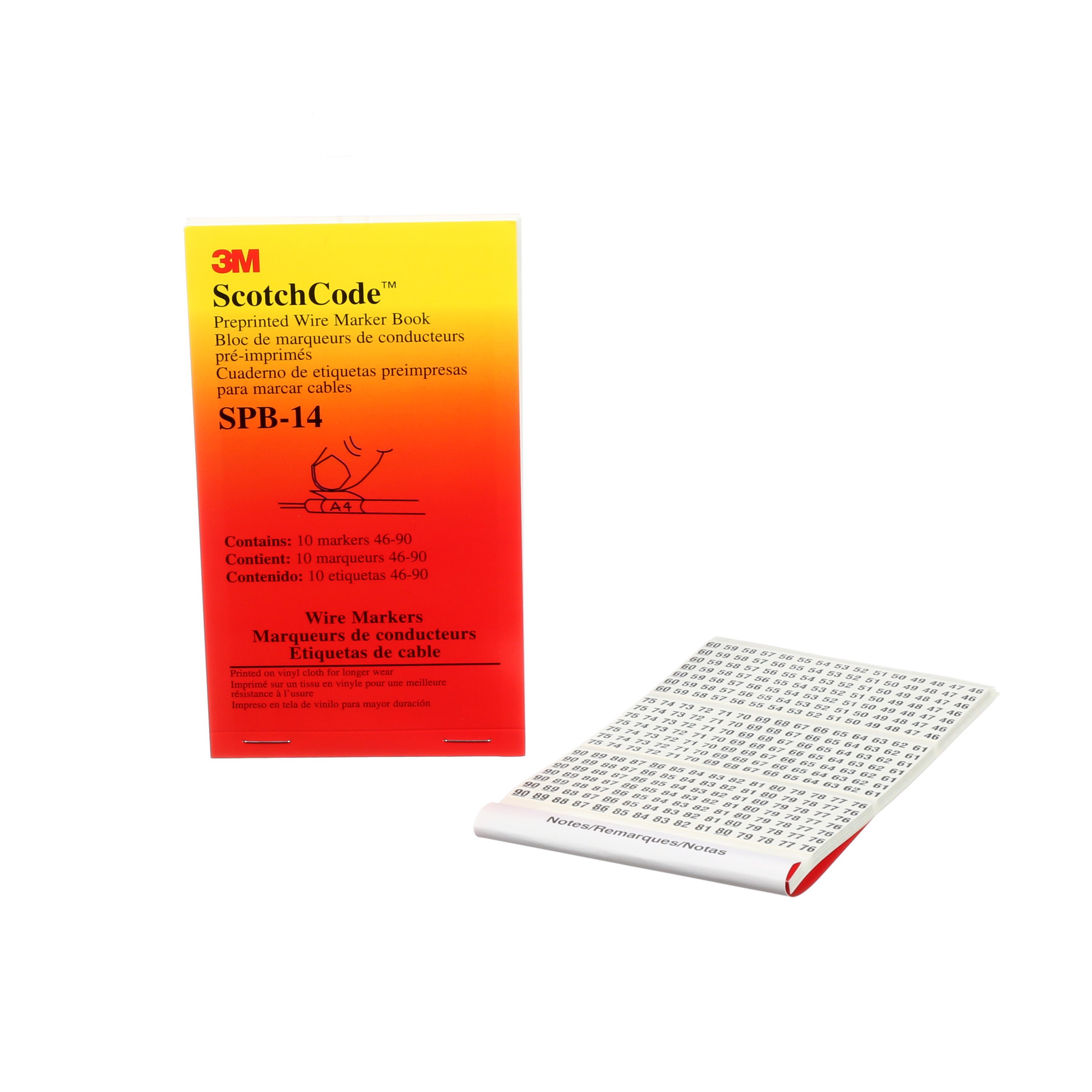 3M™ ScotchCode™ Pre-Printed Wire Marker Books SPB contain printed vinyl coated cloth wire and terminal markers withclearly printed letters, numbers and industry-standard legends.