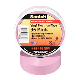 Scotch® Vinyl Color Coding Electrical Tape 35 is a 7 mil thick, premium grade, color coded electrical tape. This flame retardant tape is suitable for use in phase identification, color coding of motor leads and piping systems and for marking safety areas. This tape is 600V rated and withstands a temperature range of 32 to 221 °F (0 to 105 °C).