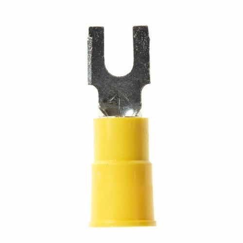 3M™ Highland™ Block Fork Terminal ensures an ideal fit while offering reliable and safe performance. The terminal has a vinyl-insulated, butted-seam barrel and withstands temperatures of -40 to 221 degrees F (-40 to 105 degrees C). Electrolytic copper construction offers good conductivity and a tin-plated finish resists corrosion.