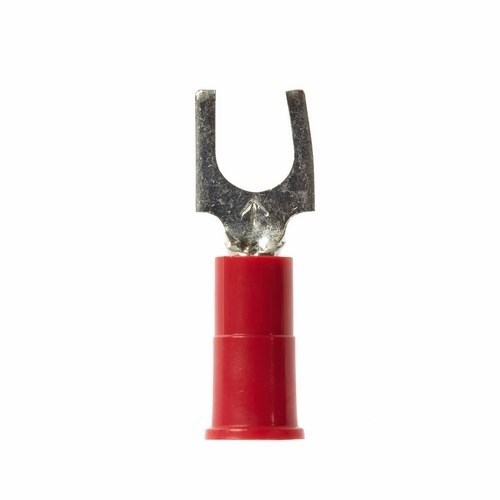 3M™ Highland™ Color-Coded Block Fork is a lug connection terminal that ensures an ideal fit while offering reliable and safe performance. The terminal has a vinyl-insulated, butted-seam barrel and withstands temperatures of -40 to 221 degrees F (-40 to 105 degrees C). Electrolytic copper construction offers good conductivity and a tin-plated finish resists corrosion.