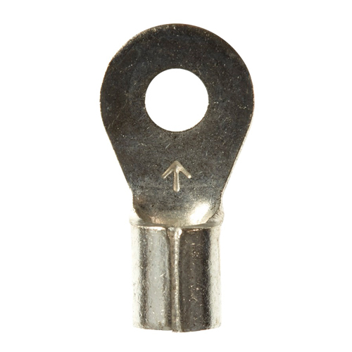 3M™ Scotchlok™ Ring Tongue Terminal ensures an ideal fit while offering reliable and safe performance. The non-insulated, brazed-seam barrel has a beveled mouth that guides the wire into position, and it withstands a maximum temperature of 347 degrees F (175 degrees C). Electrolytic copper construction offers good conductivity and a tin-plated finish resists corrosion.