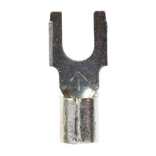 3M™ Scotchlok™ Block Fork is a lug connection terminal that ensures an ideal fit while offering reliable and safe performance. The non-insulated, brazed-seam barrel has a beveled mouth that guides the wire into position, and it withstands temperatures of 347 degrees F (175 degrees C). Electrolytic copper construction offers good conductivity and a tin-plated finish resists corrosion.