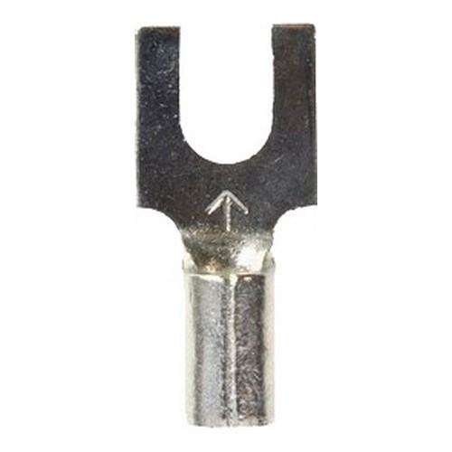 3M™ Scotchlok™ Block Fork is a lug connection terminal that ensures an ideal fit while offering reliable and safe performance. The non-insulated, brazed-seam barrel has a beveled mouth that guides the wire into position, and it withstands temperatures of 347 degrees F (175 degrees C). Electrolytic copper construction offers good conductivity and a tin-plated finish resists corrosion.
