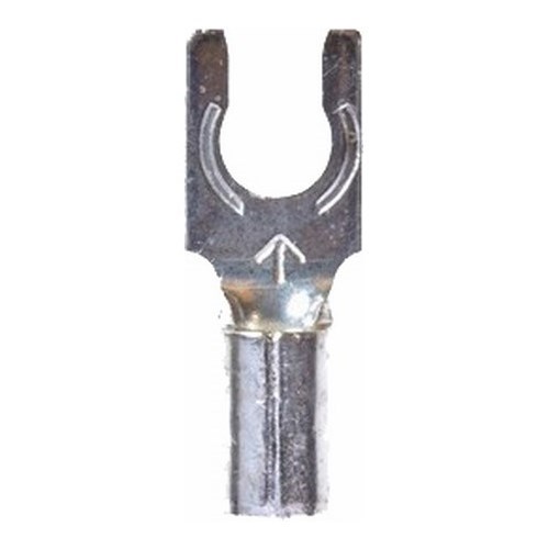 3M™ Scotchlok™ Locking Fork is a lug connection terminal that has a spring-like tongue to securely lock around the stud. The non-insulated, brazed-seam barrel has a beveled mouth that guides the wire into position, and it withstands a maximum temperature of 347 degrees F (175 degrees C). Electrolytic copper construction offers good conductivity and a tin-plated finish resists corrosion.