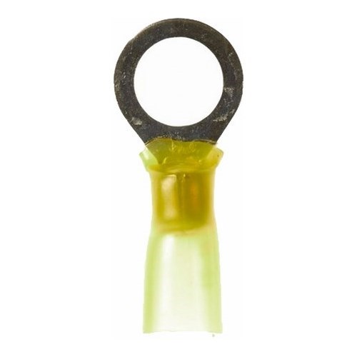 3M™ Scotchlok™ Color-Coded Heat Shrink Ring Tongue Terminal ensures an ideal fit and offers reliable performance. The brazed-seam barrel is covered by an adhesive-lined polyolefin tubing to offer moisture-seal protection. It withstands temperatures of 221 degrees F (105 degrees C). Electrolytic copper construction offers good conductivity and a tin-plated finish resists corrosion.
